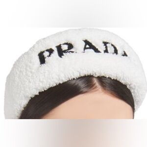 Prada Cream faux-fur Logo Headband